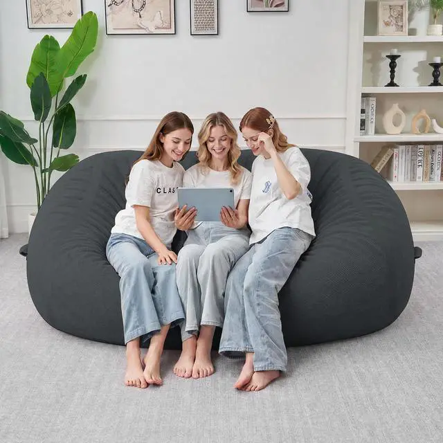 Alt view image 3 of 6 - Bean Bag Chair, 6FT Large Bean Bag Chair with Removable Cover, Comfy Beanbag Chair with Memory Foam Filling, Bean Bag Sofa for Living Room Bedroom Reading Room, Dark Grey