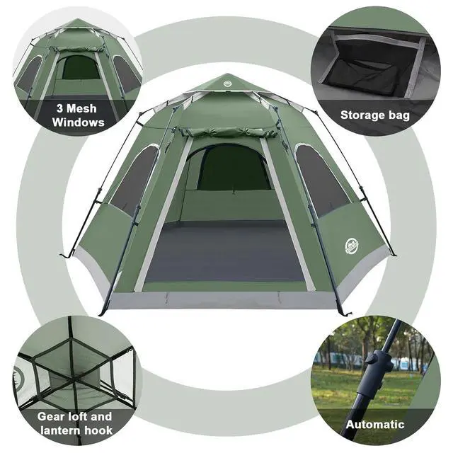 Alt view image 4 of 7 - Instant Tents for Camping 2/3/4/5 Person Tent Waterproof Easy Setup Sets Up Backpacking Tents with Carry Bag for Outdoor Hiking