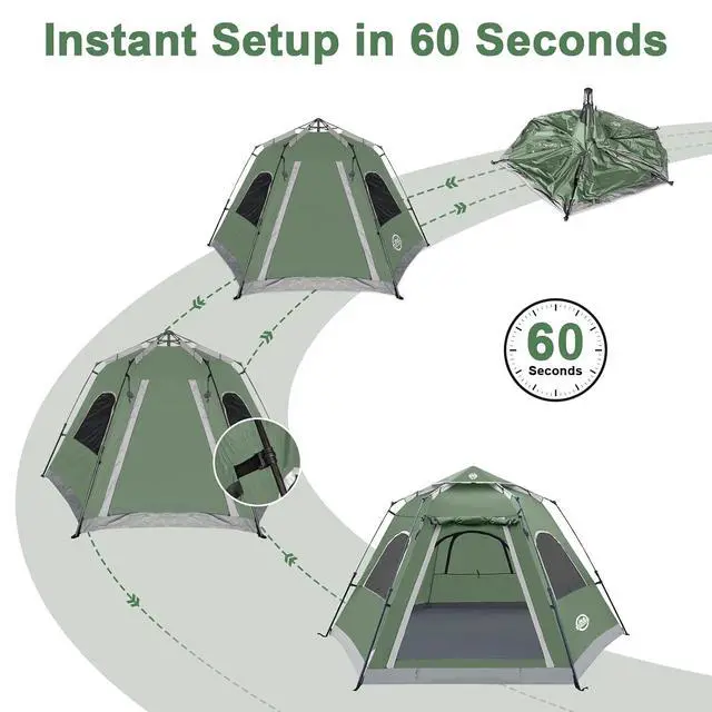 Alt view image 5 of 7 - Instant Tents for Camping 2/3/4/5 Person Tent Waterproof Easy Setup Sets Up Backpacking Tents with Carry Bag for Outdoor Hiking
