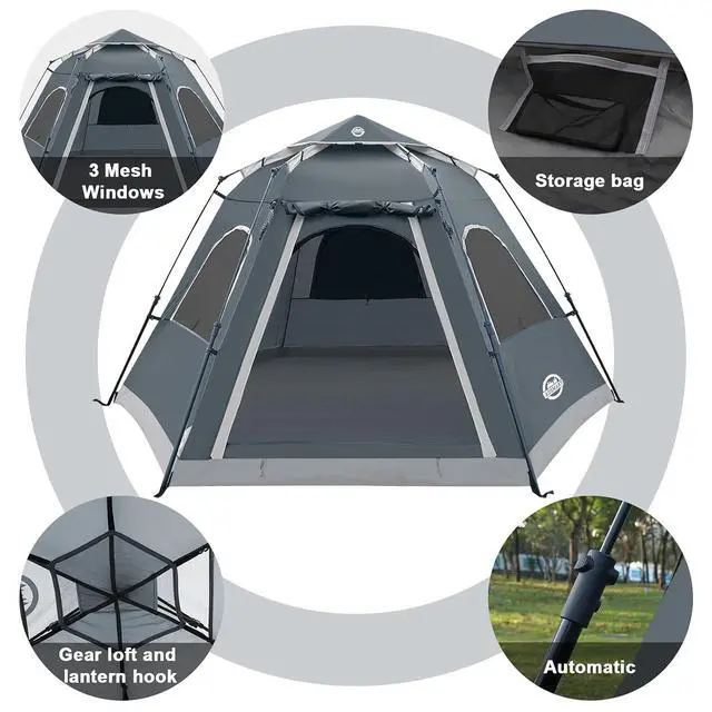 Alt view image 4 of 7 - Instant Tents for Camping 2/3/4/5 Person Tent Waterproof Easy Setup Sets Up Backpacking Tents with Carry Bag for Outdoor Hiking