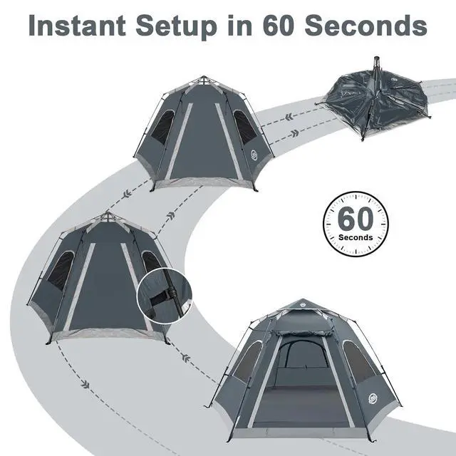 Alt view image 5 of 7 - Instant Tents for Camping 2/3/4/5 Person Tent Waterproof Easy Setup Sets Up Backpacking Tents with Carry Bag for Outdoor Hiking