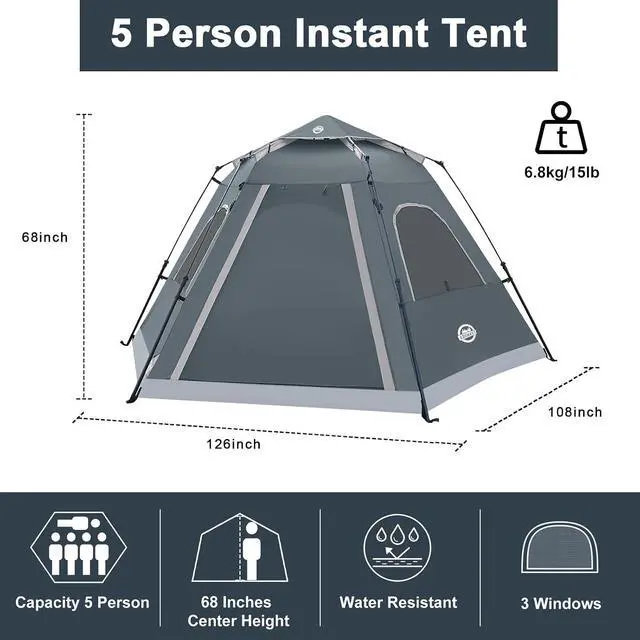 Alt view image 2 of 7 - Instant Tents for Camping 2/3/4/5 Person Tent Waterproof Easy Setup Sets Up Backpacking Tents with Carry Bag for Outdoor Hiking