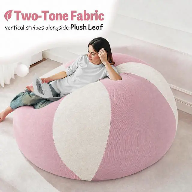 Alt view image 5 of 7 - 5FT Bean Bag Chair Teardrop Bean Bag Chairs for Adults beanbag with Memory Foam Filled with Dual-Tone Unique Combination Corduroy & Luxury Distressed Velvet Washable Cover,Velvet Pink & White