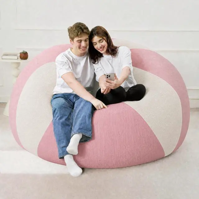Alt view image 7 of 7 - 5FT Bean Bag Chair Teardrop Bean Bag Chairs for Adults beanbag with Memory Foam Filled with Dual-Tone Unique Combination Corduroy & Luxury Distressed Velvet Washable Cover,Velvet Pink & White