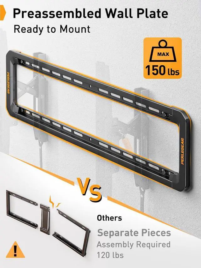 Alt view image 3 of 7 - Advanced Tilting TV Wall Mount, Pre-Assembled TV Mount for Most 42-90 inch TVs up to 150 lbs, 6-inch Arm Extension, 15° Full Tilt, Fits 24/16 Wood Studs, Max VESA 600x400mm