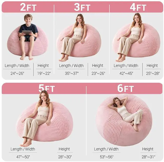 Alt view image 2 of 7 - 6FT Bean Bag Chairs Teardrop Bean Bag Chairs for Adults Beanbag Chair with Memory Foam Filled Soft Stripe Leaf alongside Plush Faux Fur Washable Cover for Dorm, Bedroom(Stripe PK)