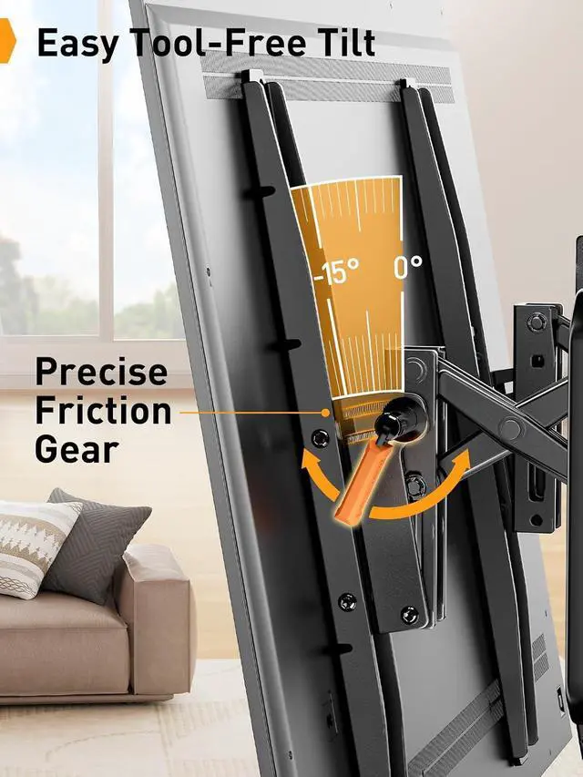Alt view image 6 of 7 - Advanced Tilting TV Wall Mount, Pre-Assembled TV Mount for Most 42-90 inch TVs up to 150 lbs, 6-inch Arm Extension, 15° Full Tilt, Fits 24/16 Wood Studs, Max VESA 600x400mm