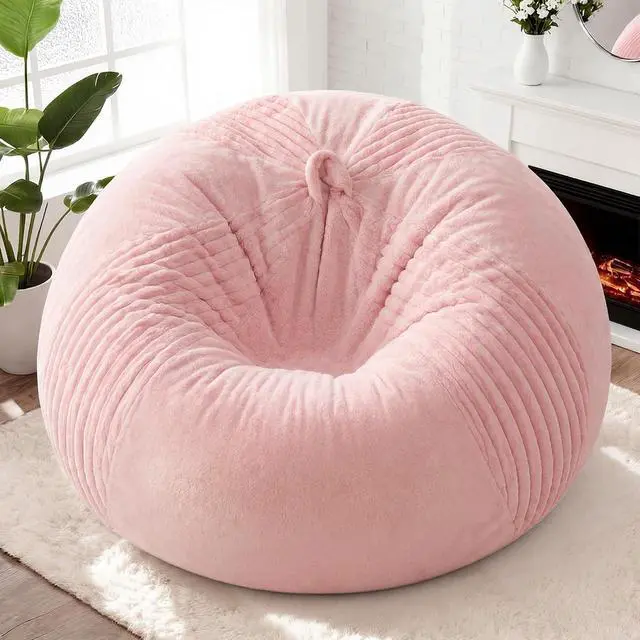 Alt view image 3 of 7 - 6FT Bean Bag Chairs Teardrop Bean Bag Chairs for Adults Beanbag Chair with Memory Foam Filled Soft Stripe Leaf alongside Plush Faux Fur Washable Cover for Dorm, Bedroom(Stripe PK)