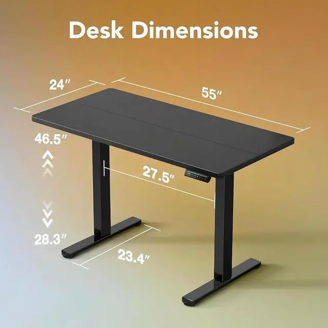 Alt view image 3 of 7 - Electric Standing Desk, 55 x 24 Inch Height Adjustable Computer Desk with Storage Bag, 4 Height Memory Settings, Sit Stand Up Desk for Home Office, Deep Black