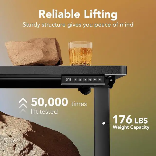 Alt view image 4 of 7 - 55 x 28 inch Electric Standing Desk Adjustable Height, 4 Memory Height Settings, Sit Stand Up Desk for Home Office & Computer Workstation, Black