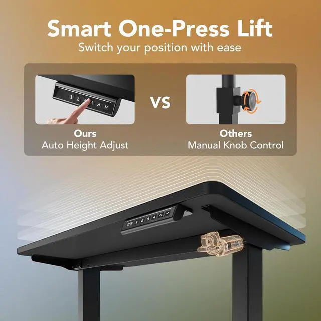 Alt view image 6 of 7 - 55 x 28 inch Electric Standing Desk Adjustable Height, 4 Memory Height Settings, Sit Stand Up Desk for Home Office & Computer Workstation, Black