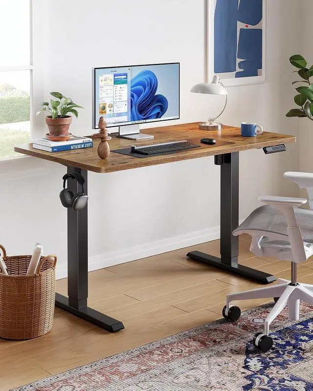 Alt view image 2 of 7 - Electric Standing Desk,47" x 28" Height Adjustable Desk, 4 Memory Height Settings, Sit to Stand Up Desk for Home Office, with Headphone Hook, Cable Manager, Black