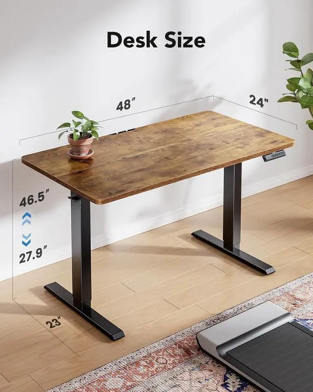 Alt view image 3 of 7 - Electric Standing Desk,47" x 28" Height Adjustable Desk, 4 Memory Height Settings, Sit to Stand Up Desk for Home Office, with Headphone Hook, Cable Manager, Black