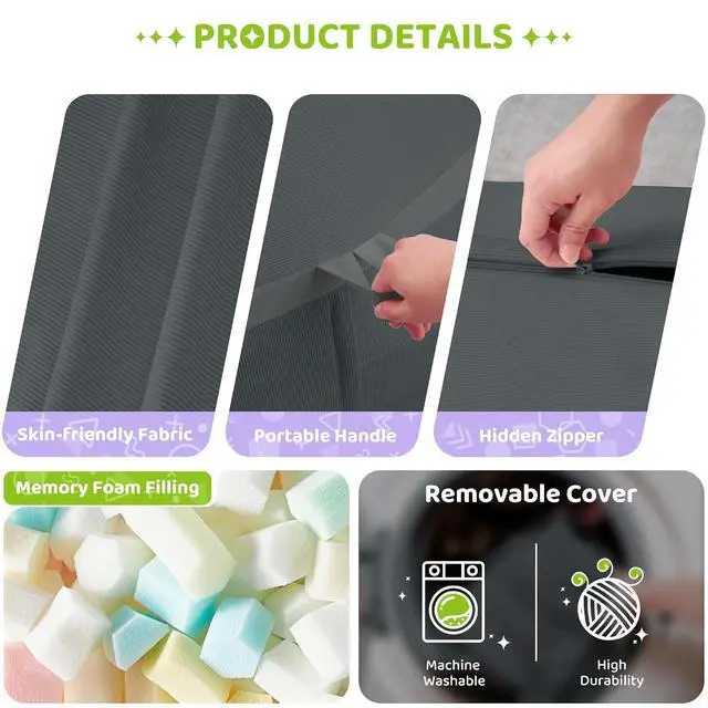 Alt view image 6 of 6 - Bean Bag Chair, 6FT Large Bean Bag Chair with Removable Cover, Comfy Beanbag Chair with Memory Foam Filling, Bean Bag Sofa for Living Room Bedroom Reading Room, Dark Grey