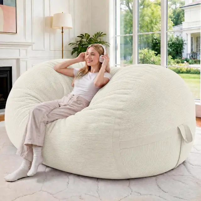 Main image of Bean Bag Chair, 4FT Large Bean Bag Chair with Removable Cover, Comfy Beanbag Chair with Memory Foam Filling, Bean Bag Sofa for Living Room Bedroom Reading Room, White