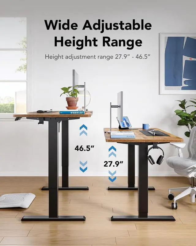 Alt view image 4 of 7 - Electric Standing Desk,47" x 28" Height Adjustable Desk, 4 Memory Height Settings, Sit to Stand Up Desk for Home Office, with Headphone Hook, Cable Manager, Black