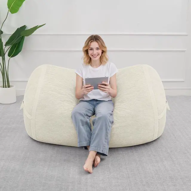 Alt view image 3 of 6 - Bean Bag Chair, 4FT Large Bean Bag Chair with Removable Cover, Comfy Beanbag Chair with Memory Foam Filling, Bean Bag Sofa for Living Room Bedroom Reading Room, White