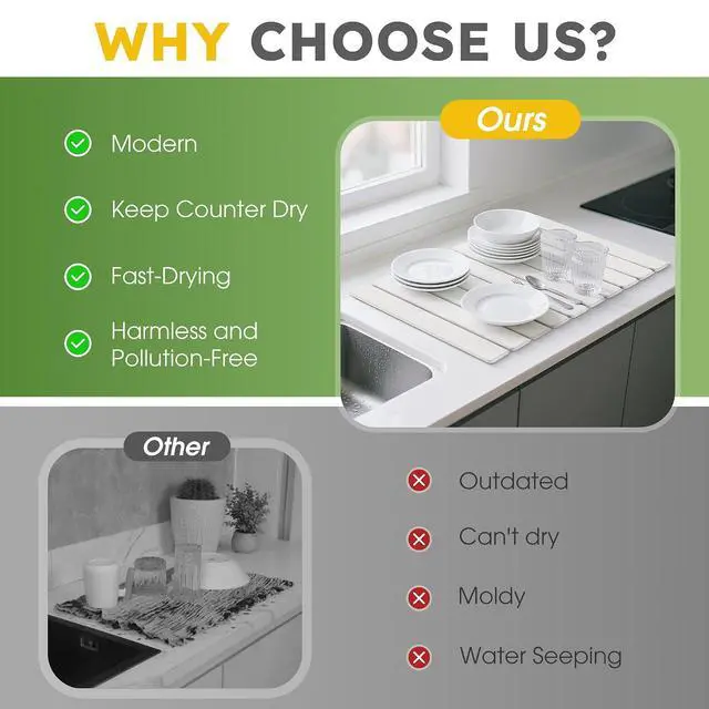 Alt view image 6 of 7 - Large Stone Dish Drying Mat for Kitchen Counter 24"×16" Collapsible Diatomaceous Earth Mat, Ultra Absorbent & Quick Dry, Foldable Drying Pad for Dishes, Bottles, Cups (White)
