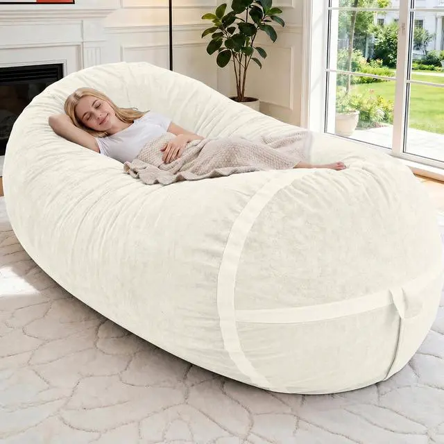 Main image of 6FT Bean Bag Chair,Giant BeanBag Chairs with Memory Foam Filled, Ultra-Soft Velvet with Portable Handle & Removable Cover, Comfy Bean Bag Sofa for Living Room, No Assembly - Whtie