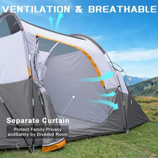 Alt view image 5 of 7 - 10 Person Camping Tent - Large Family Tent for Camping, Easy Set Up Portable Dome Tent, Windproof Outdoor Tent for Hiking, Backpacking, Traveling, 14'x11'x74''(H)