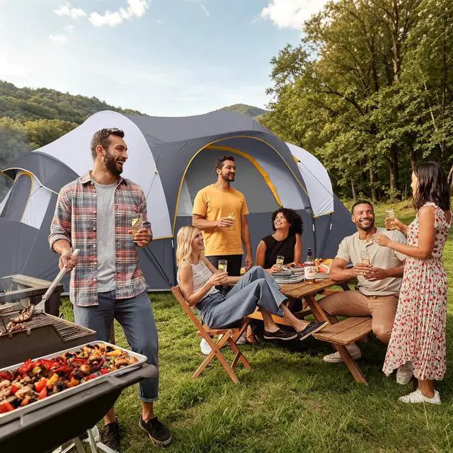Alt view image 7 of 7 - 10 Person Camping Tent - Large Family Tent for Camping, Easy Set Up Portable Dome Tent, Windproof Outdoor Tent for Hiking, Backpacking, Traveling, 14'x11'x74''(H)