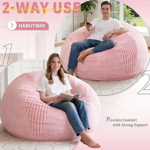 Alt view image 4 of 7 - 6FT Bean Bag Chairs Teardrop Bean Bag Chairs for Adults Beanbag Chair with Memory Foam Filled Soft Stripe Leaf alongside Plush Faux Fur Washable Cover for Dorm, Bedroom(Stripe PK)