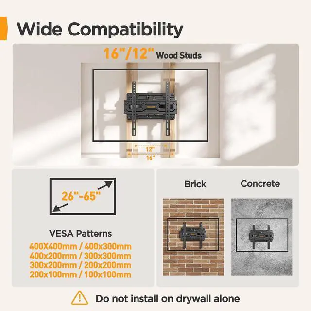 Alt view image 2 of 7 - Full Motion TV Wall Mount for 26-65 inch TVs, TV Bracket Supports Swivel Articulating Level Extension Tilt Arms, Max VESA 400x400mm up to 99lbs, 16" Wood Studs, PGMFK4