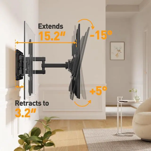 Alt view image 4 of 7 - Full Motion TV Wall Mount for 26-65 inch TVs, TV Bracket Supports Swivel Articulating Level Extension Tilt Arms, Max VESA 400x400mm up to 99lbs, 16" Wood Studs, PGMFK4