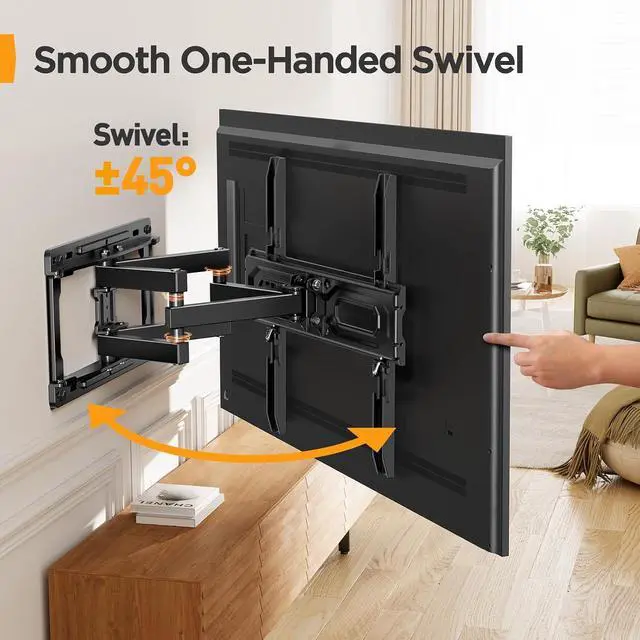 Alt view image 5 of 7 - Full Motion TV Wall Mount for 26-65 inch TVs, TV Bracket Supports Swivel Articulating Level Extension Tilt Arms, Max VESA 400x400mm up to 99lbs, 16" Wood Studs, PGMFK4