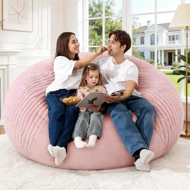 Alt view image 7 of 7 - 6FT Bean Bag Chairs Teardrop Bean Bag Chairs for Adults Beanbag Chair with Memory Foam Filled Soft Stripe Leaf alongside Plush Faux Fur Washable Cover for Dorm, Bedroom(Stripe PK)