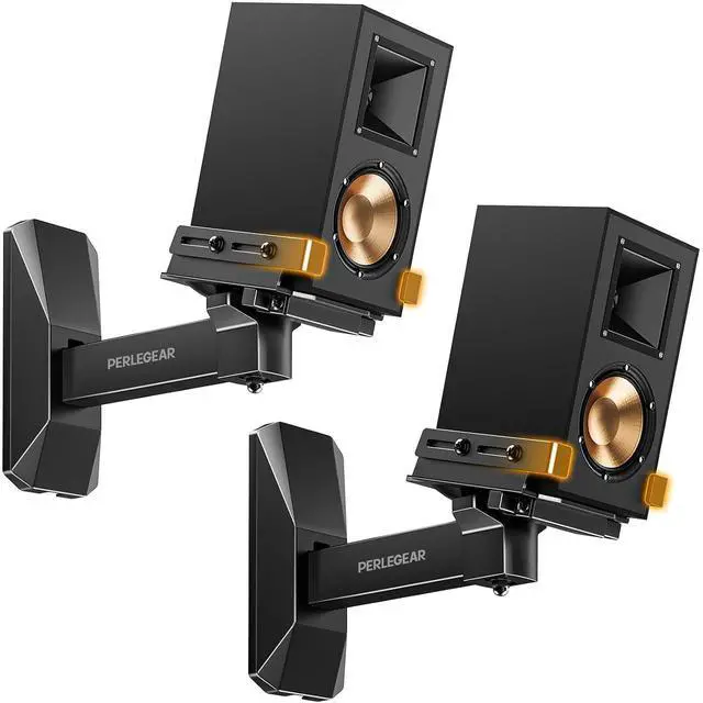 Main image of Speaker Wall Mounts, Bookshelf Speaker Mounting Brackets with Dual Side Stable Clamp Design, Wide Tilt & Swivel Shelf for Large Surrounding Sound Speakers, Up to 55 lbs, 1 Pair