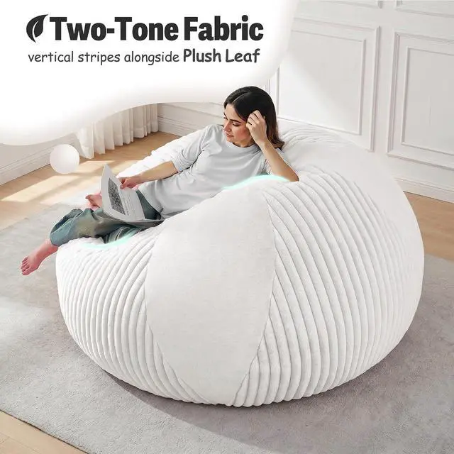 Alt view image 5 of 7 - 5FT Bean Bag Chairs Teardrop Bean Bag Chairs for Adults Beanbag Chair with Memory Foam Filled Soft Plush Leaf alongside Stripe Faux Fur Washable Cover for Dorm, Bedroom(Plush WH)