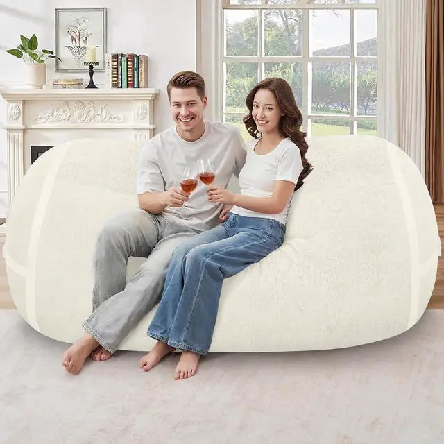 Alt view image 4 of 6 - 6FT Bean Bag Chair,Giant BeanBag Chairs with Memory Foam Filled, Ultra-Soft Velvet with Portable Handle & Removable Cover, Comfy Bean Bag Sofa for Living Room, No Assembly - Whtie