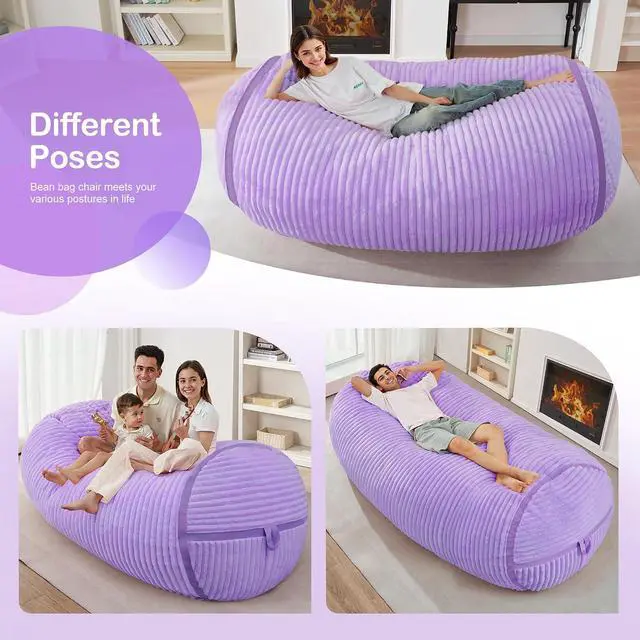 Alt view image 4 of 6 - Bean Bag Chair 6FT Bean Bag Chairs with Memory Foam Filled,6' Small Comfy Beanbag Chair with Soft Faux Fur Cover,Comfy Bean Bag Sofa for Classroom,Living Room,Bedroom-Purple