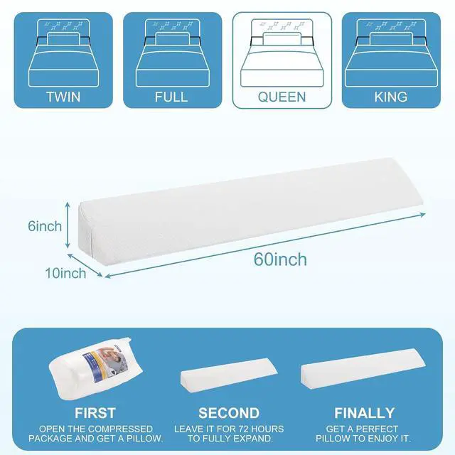 Alt view image 6 of 7 - Queen Size Bed Wedge Pillow for Headboard, Bed Gap Filler(0-8"), Memory Foam Mattress Wedge Pillow Triangle Bloster for Sleeping, Close The Gap Between Headboard and Mattress Space Filler