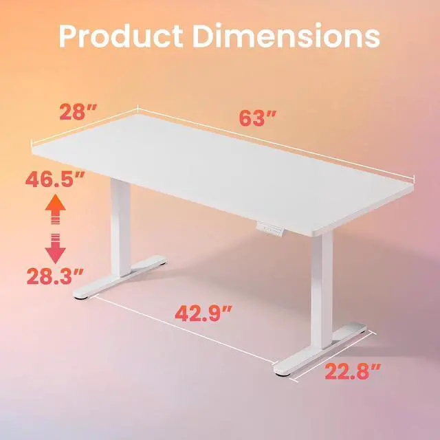 Alt view image 3 of 7 - 63 x 28 inch Electric Standing Desk Adjustable Height, 4 Memory Height Settings, Sit Stand Up Desk for Home Office & Computer Workstation, White