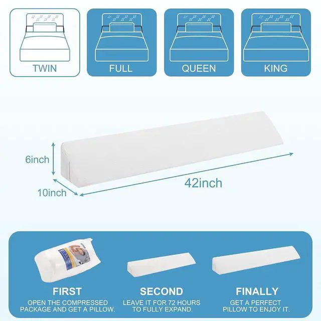 Alt view image 6 of 7 - Twin Size Bed Wedge Pillow for Headboard, Bed Gap Filler(0-8"), Memory Foam Mattress Wedge Pillow Triangle Bloster for Sleeping, Close The Gap Between Headboard and Mattress Space Filler