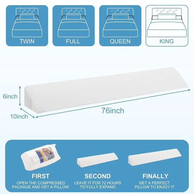Alt view image 6 of 7 - King Size Bed Wedge Pillow for Headboard, Bed Gap Filler(0-8"), Memory Foam Mattress Wedge Pillow Triangle Bloster for Sleeping, Close The Gap Between Headboard and Mattress Space Filler