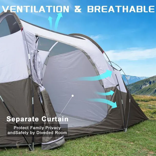 Alt view image 5 of 7 - 10 Person Camping Tent - Large Family Tent for Camping, Easy Set Up Portable Dome Tent, Windproof Outdoor Tent for Hiking, Backpacking, Traveling, 14'x11'x74''(H)