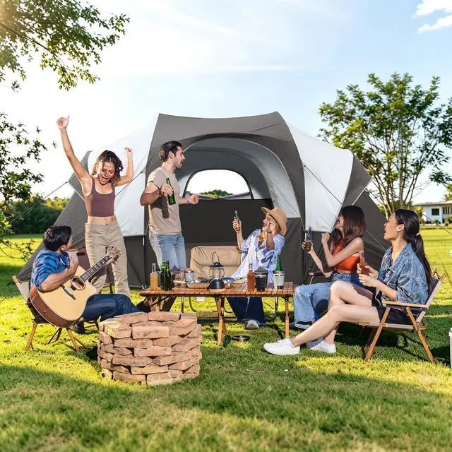 Alt view image 6 of 7 - 10 Person Camping Tent - Large Family Tent for Camping, Easy Set Up Portable Dome Tent, Windproof Outdoor Tent for Hiking, Backpacking, Traveling, 14'x11'x74''(H)