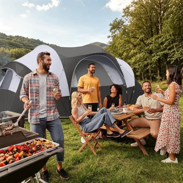 Alt view image 7 of 7 - 10 Person Camping Tent - Large Family Tent for Camping, Easy Set Up Portable Dome Tent, Windproof Outdoor Tent for Hiking, Backpacking, Traveling, 14'x11'x74''(H)