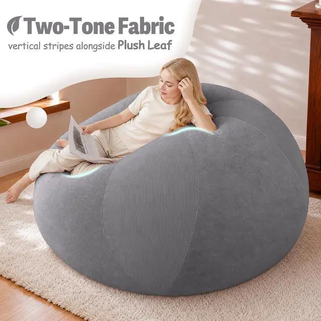 Alt view image 5 of 7 - 6FT Bean Bag Chair Teardrop Bean Bag Chairs for Adults beanbag with Memory Foam Filled with Dual-Tone Unique Combination Corduroy & Luxury Distressed Velvet Washable Cover,Corduroy Dark Grey