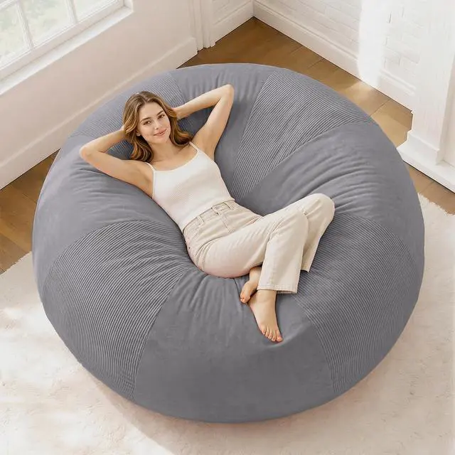 Main image of 6FT Bean Bag Chair Teardrop Bean Bag Chairs for Adults beanbag with Memory Foam Filled with Dual-Tone Unique Combination Corduroy & Luxury Distressed Velvet Washable Cover,Corduroy Dark Grey