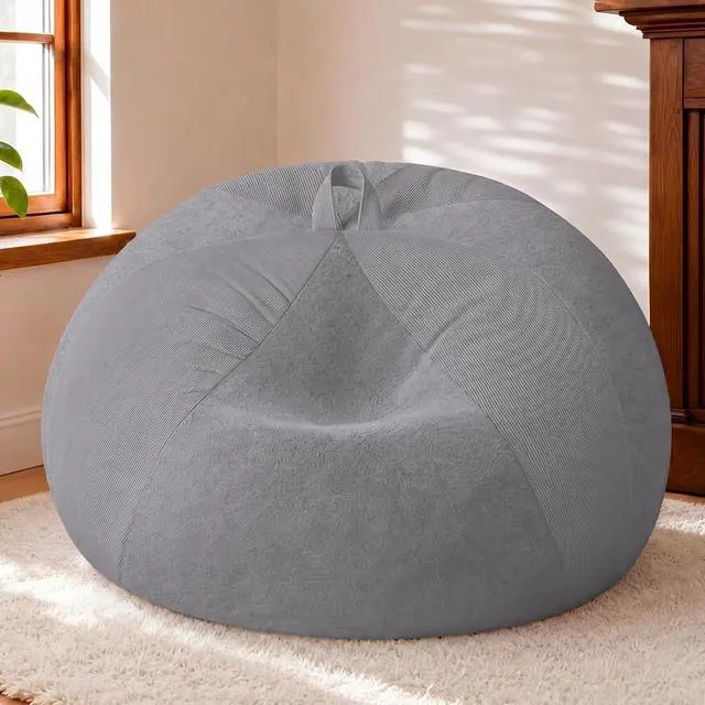Alt view image 3 of 7 - 6FT Bean Bag Chair Teardrop Bean Bag Chairs for Adults beanbag with Memory Foam Filled with Dual-Tone Unique Combination Corduroy & Luxury Distressed Velvet Washable Cover,Corduroy Dark Grey