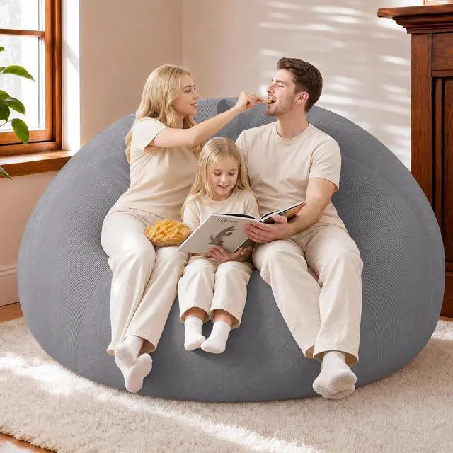 Alt view image 7 of 7 - 6FT Bean Bag Chair Teardrop Bean Bag Chairs for Adults beanbag with Memory Foam Filled with Dual-Tone Unique Combination Corduroy & Luxury Distressed Velvet Washable Cover,Corduroy Dark Grey