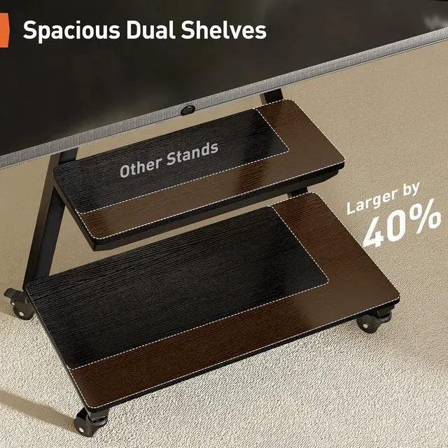 Alt view image 4 of 7 - Mobile TV Stand with Soundbar Mount, Rolling Floor TV Stand with Wheels for 43-83" TVs up to 132lbs, Mobile TV Cart with Storage Shelves, Tilt Swivel Corner TV Cart Max VESA 600x400mm