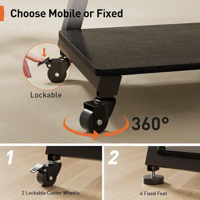 Alt view image 5 of 7 - Mobile TV Stand with Soundbar Mount, Rolling Floor TV Stand with Wheels for 43-83" TVs up to 132lbs, Mobile TV Cart with Storage Shelves, Tilt Swivel Corner TV Cart Max VESA 600x400mm