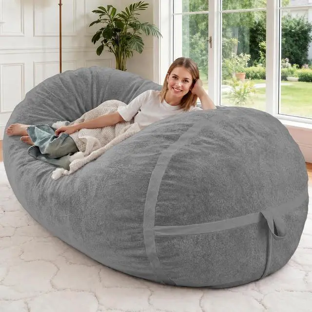 Main image of 5FT Bean Bag Chair,Giant BeanBag Chairs with Memory Foam Filled, Ultra-Soft Velvet with Portable Handle & Removable Cover, Comfy Bean Bag Sofa for Living Room, No Assembly - Dark Grey