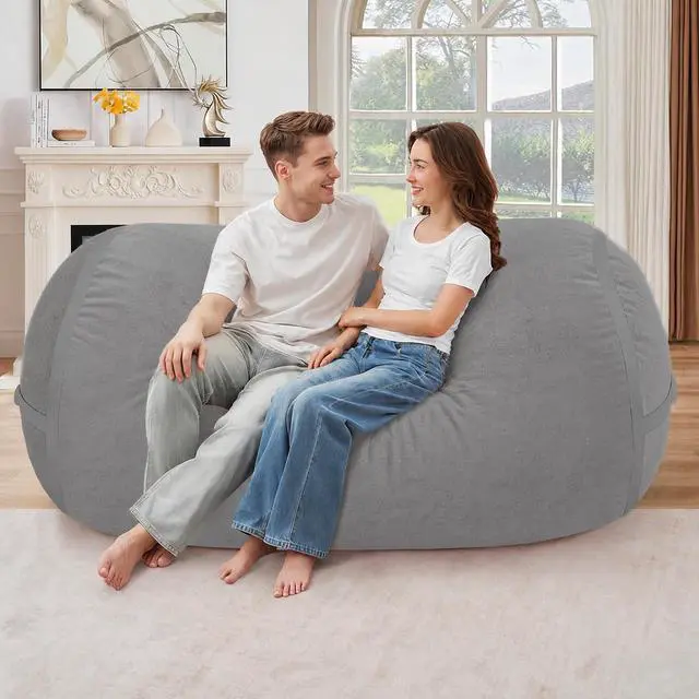 Alt view image 3 of 6 - 5FT Bean Bag Chair,Giant BeanBag Chairs with Memory Foam Filled, Ultra-Soft Velvet with Portable Handle & Removable Cover, Comfy Bean Bag Sofa for Living Room, No Assembly - Dark Grey