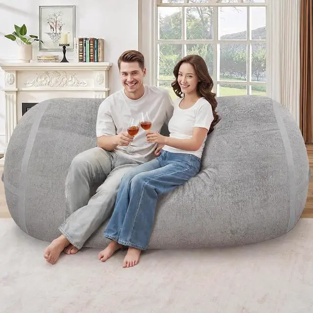 Alt view image 3 of 6 - 6FT Bean Bag Chair,Giant BeanBag Chairs with Memory Foam Filled, Ultra-Soft Velvet with Portable Handle & Removable Cover, Comfy Bean Bag Sofa for Living Room, No Assembly - Light Grey